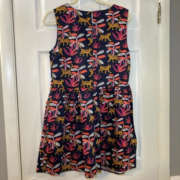 Modcloth Navy Mini Dress with Pink and Yellow Jungle Tiger Print Size M - Picture 2 of 10